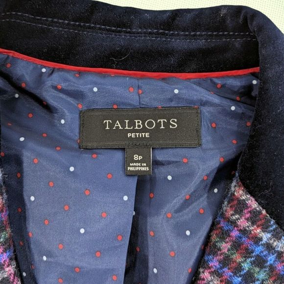 Talbots Petite Mistletoe‎ Plaid Two Button Blazer 8P Multicolor Shetland Wool - Picture 6 of 7